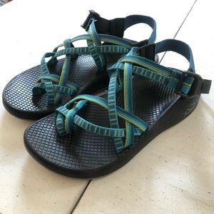 Chaco Double Strap Blue and Green Sandals
